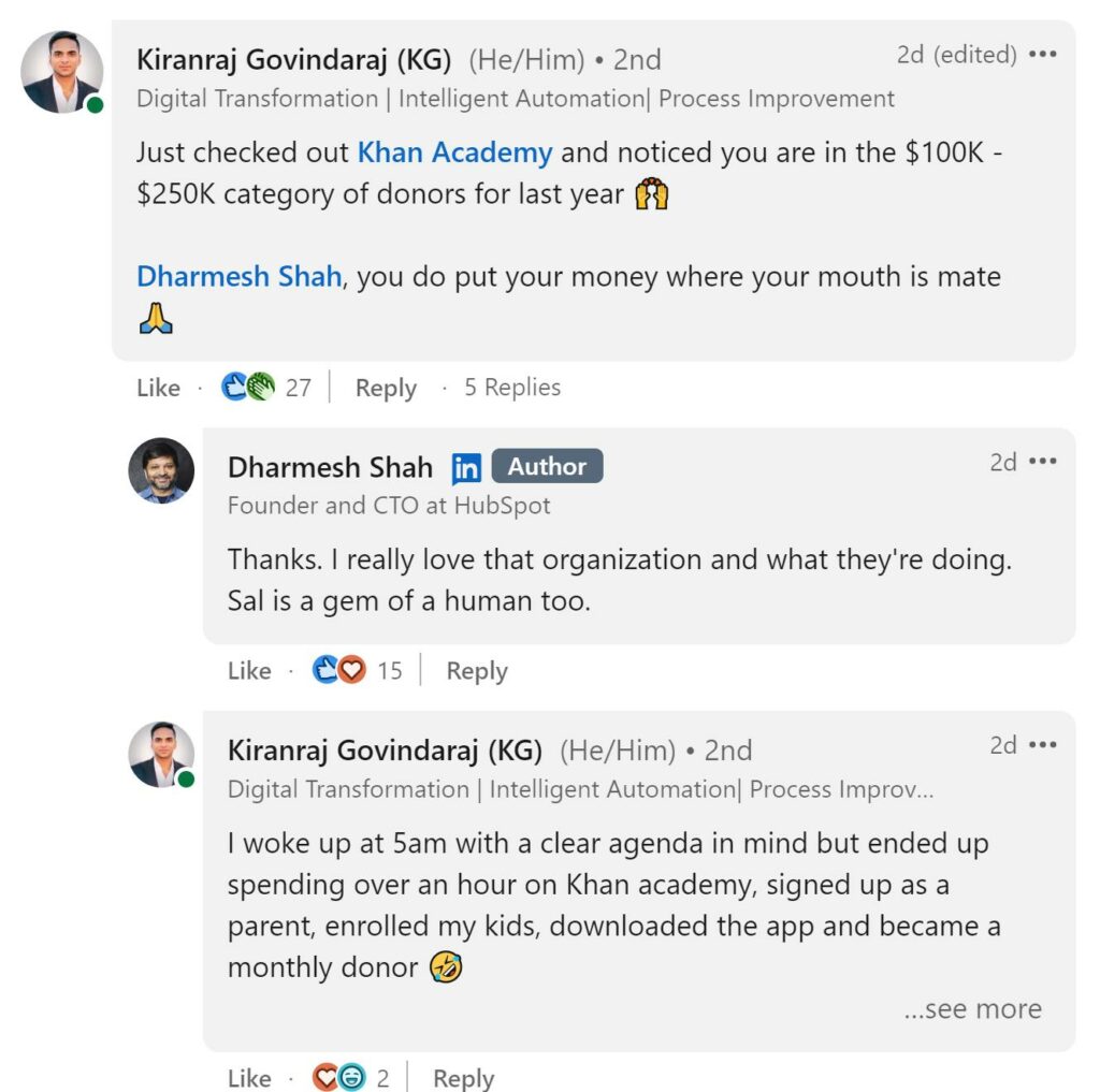 Example of Dharmesh Shah Interacting on Social Media