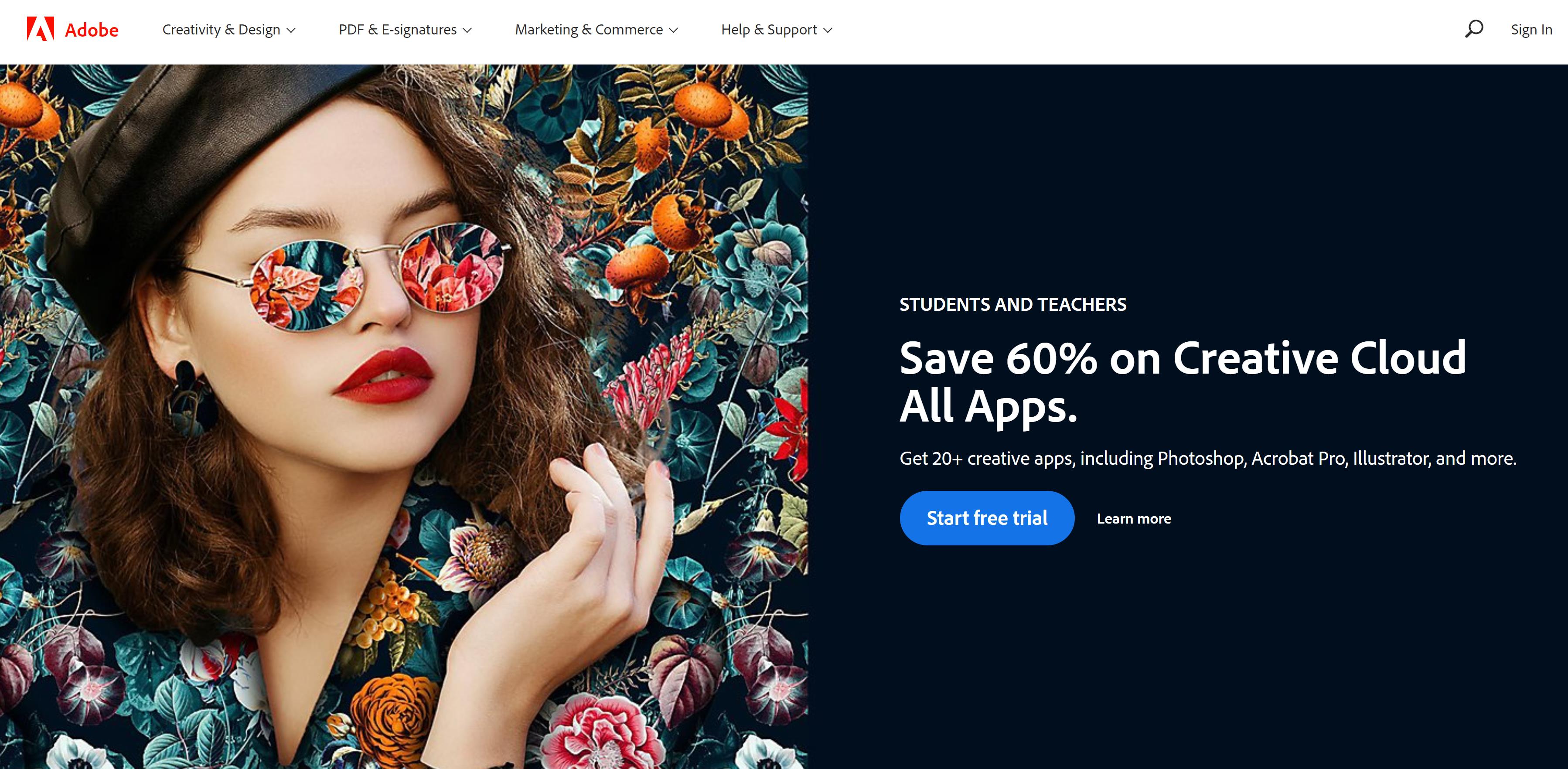 Above the Fold Example "Adobe Home Page"