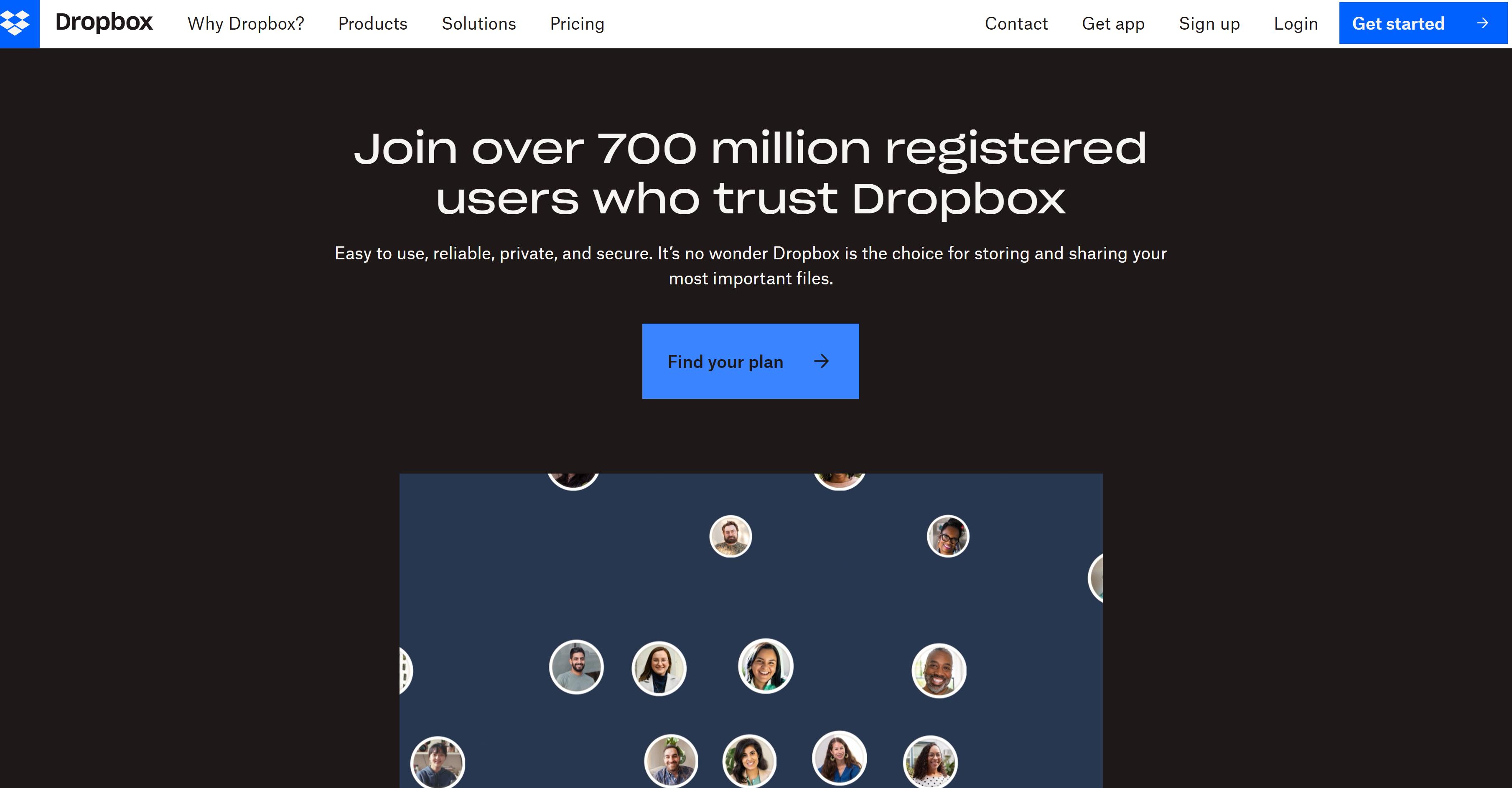 Above the Fold Example "Dropbox Home Page"