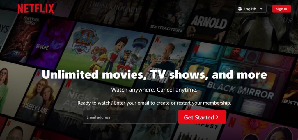 Above the Fold Example "Netflix Home Page"