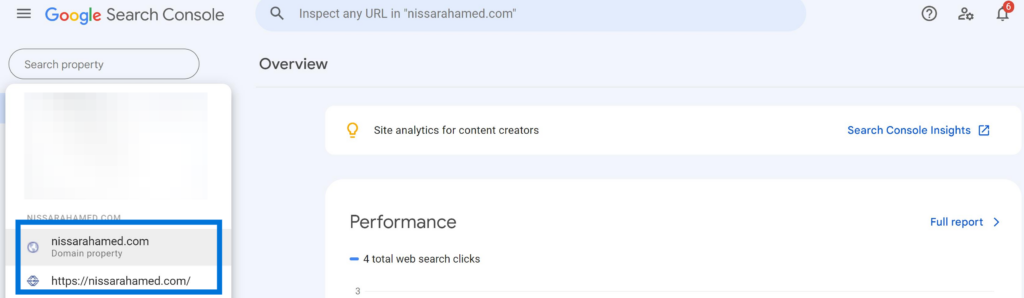 Google Search Console Choose Your Website